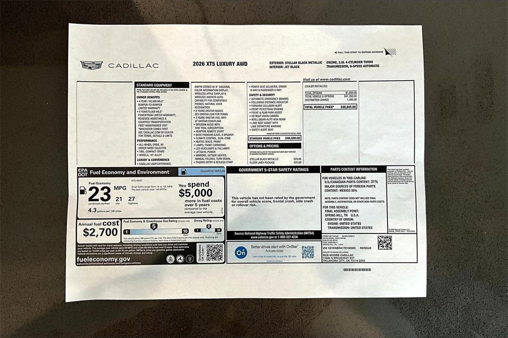 new 2026 Cadillac XT5 car, priced at $47,845