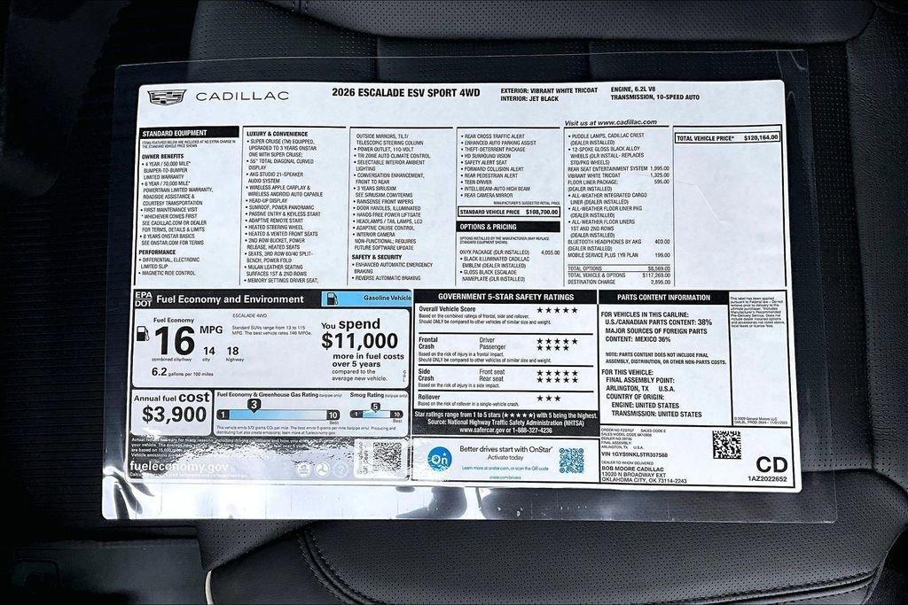 new 2026 Cadillac Escalade ESV car, priced at $120,863