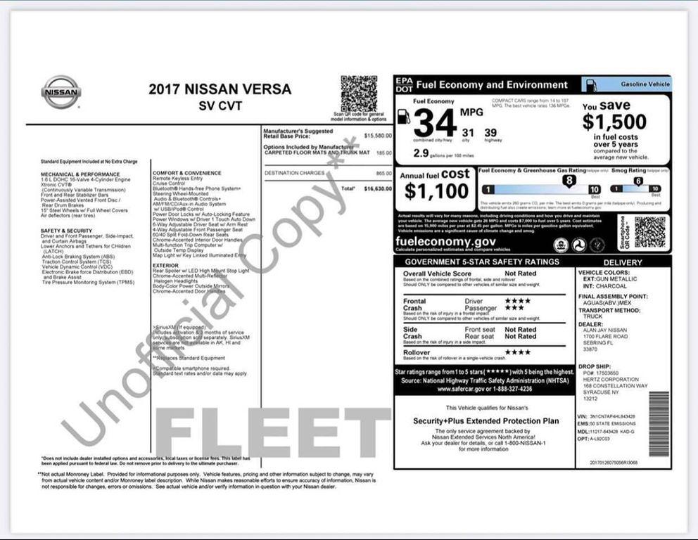 used 2017 Nissan Versa car, priced at $4,800