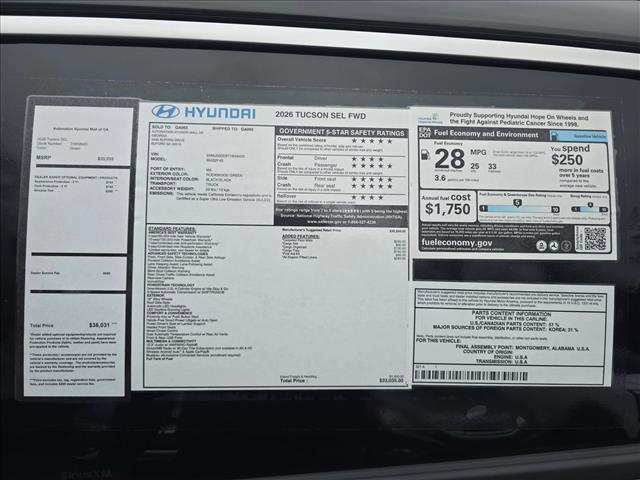 new 2026 Hyundai Tucson car, priced at $30,999