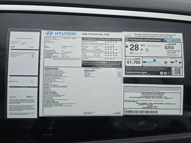new 2026 Hyundai Tucson car, priced at $33,385