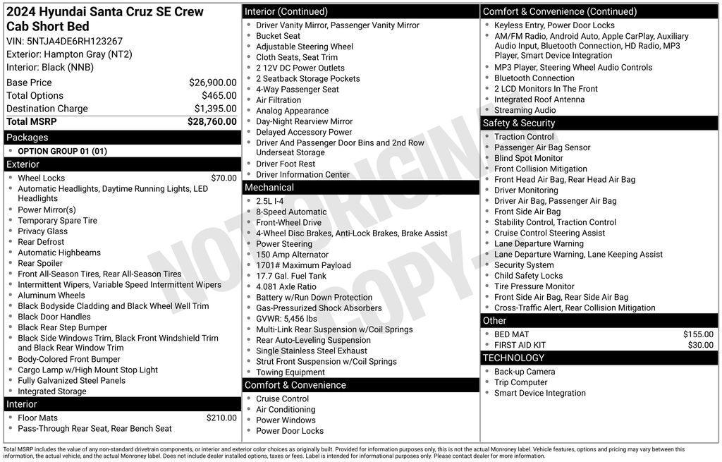 used 2024 Hyundai SANTA CRUZ car, priced at $23,700