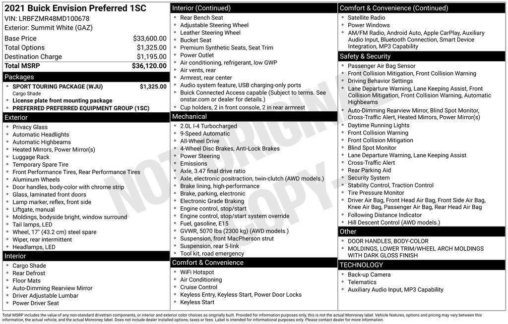 used 2021 Buick Envision car, priced at $23,600