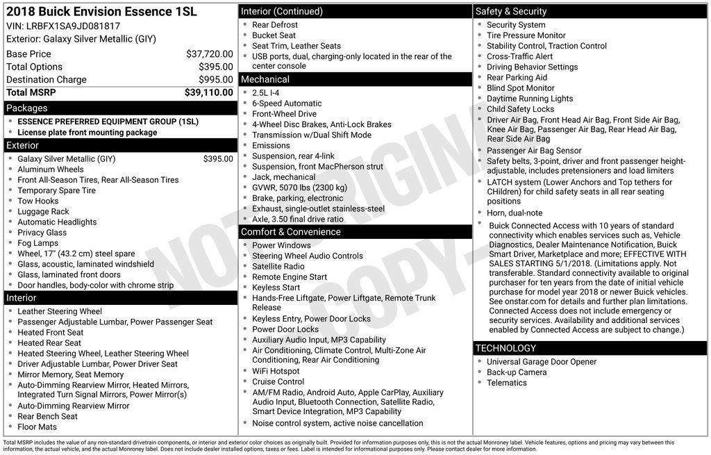 used 2018 Buick Envision car, priced at $13,950