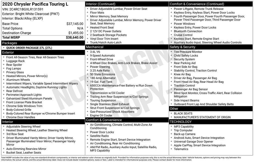 used 2020 Chrysler Pacifica car, priced at $13,980