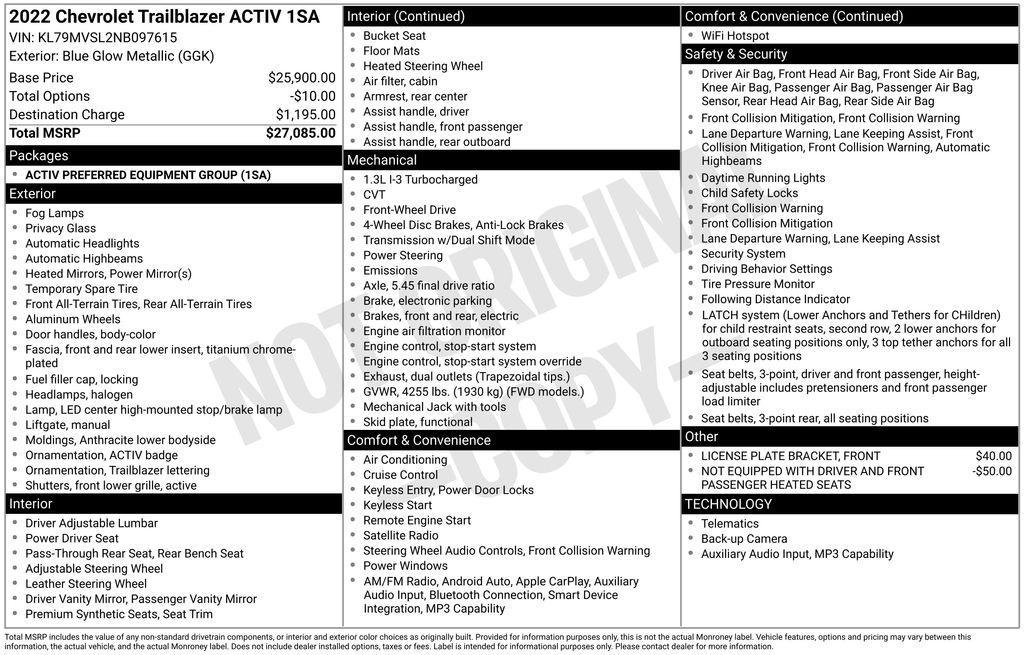 used 2022 Chevrolet TrailBlazer car, priced at $19,400