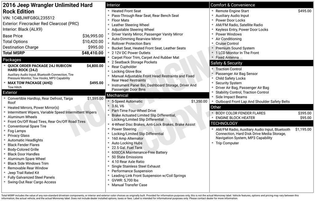 used 2016 Jeep Wrangler Unlimited car, priced at $21,999