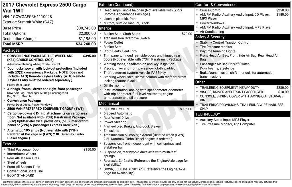 used 2017 Chevrolet Express 2500 car, priced at $17,999