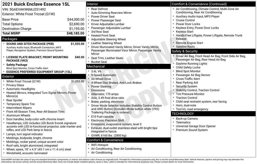 used 2021 Buick Enclave car, priced at $19,999