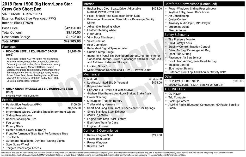 used 2019 Ram 1500 car, priced at $16,999