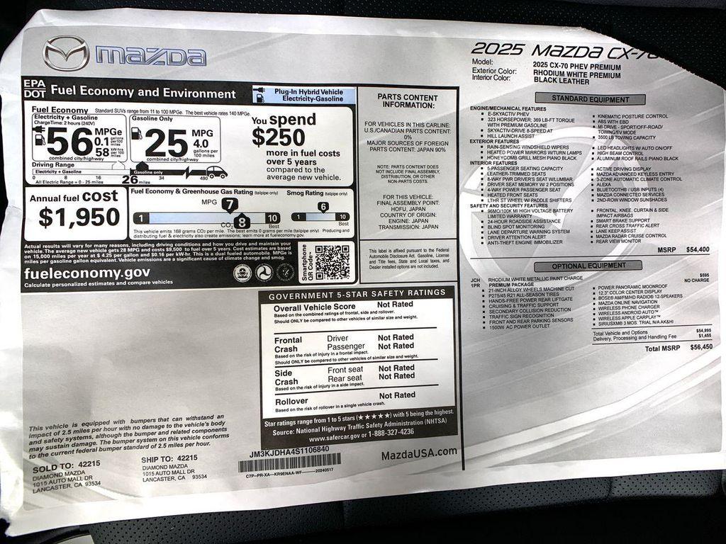 new 2025 Mazda CX-70 PHEV car, priced at $55,896