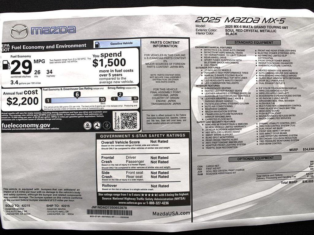 new 2025 Mazda MX-5 Miata car, priced at $35,675