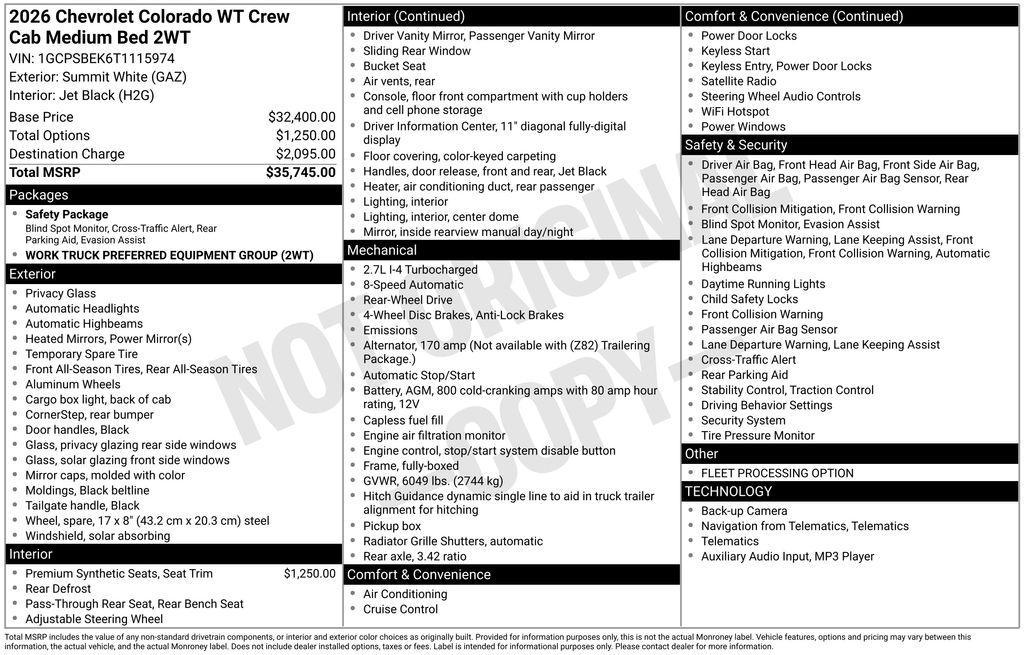 new 2026 Chevrolet Colorado car, priced at $35,745