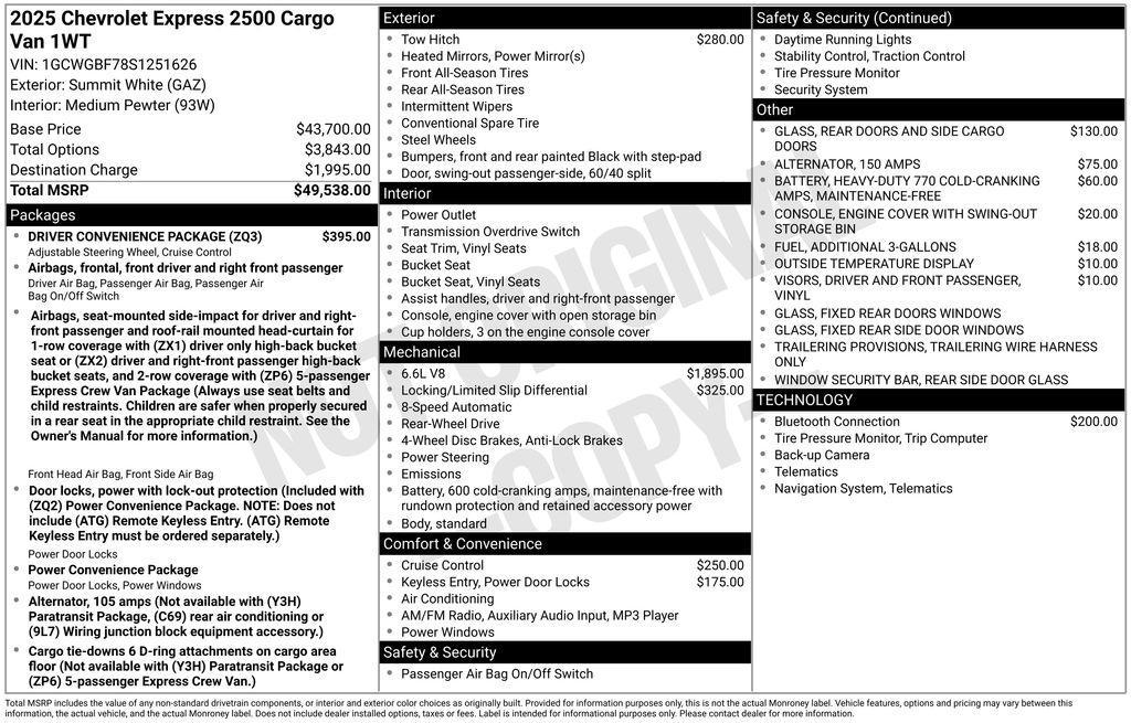 new 2025 Chevrolet Express 2500 car, priced at $49,288