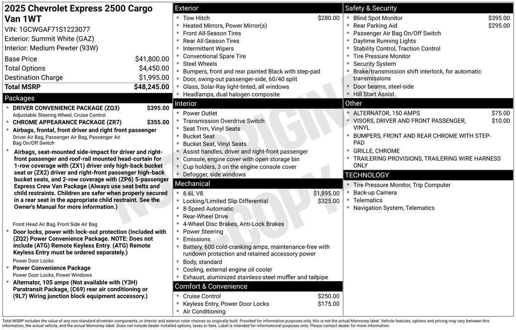 new 2025 Chevrolet Express 2500 car, priced at $47,995