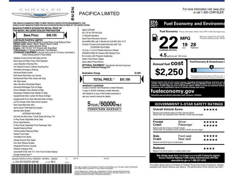 used 2026 Chrysler Pacifica car, priced at $39,988