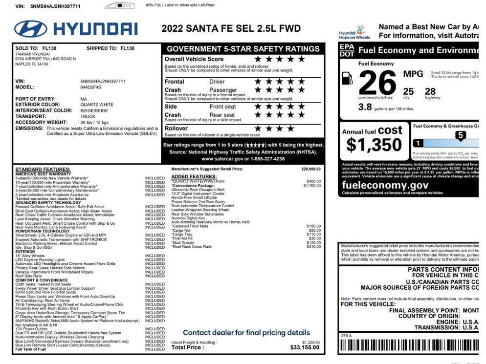 used 2022 Hyundai Santa Fe car, priced at $20,388
