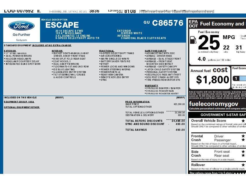 used 2016 Ford Escape car, priced at $8,800