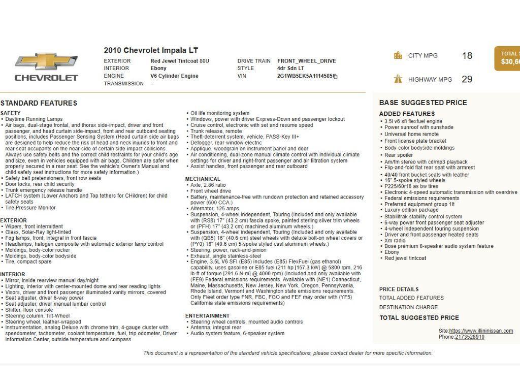 used 2010 Chevrolet Impala car, priced at $6,400