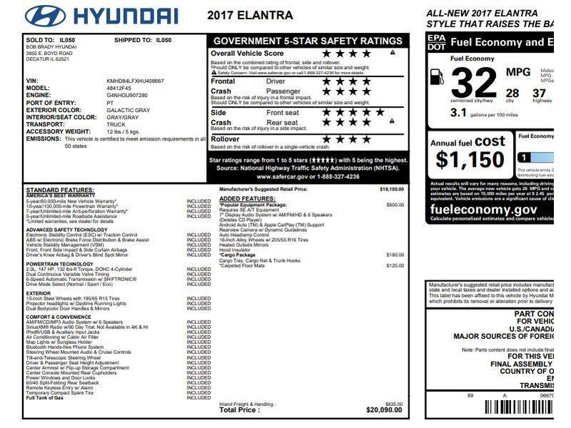 used 2017 Hyundai Elantra car, priced at $9,433