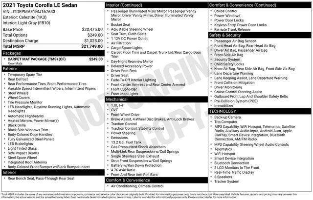 used 2021 Toyota Corolla car, priced at $20,461