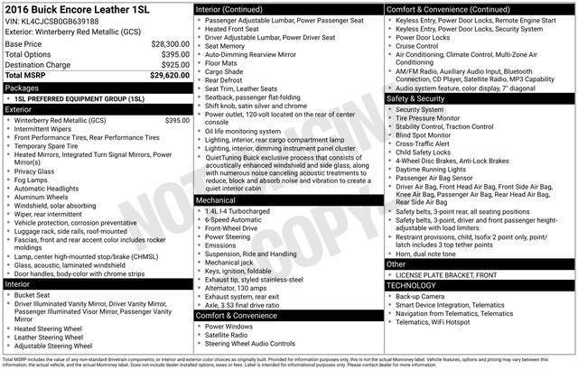 used 2016 Buick Encore car, priced at $9,289