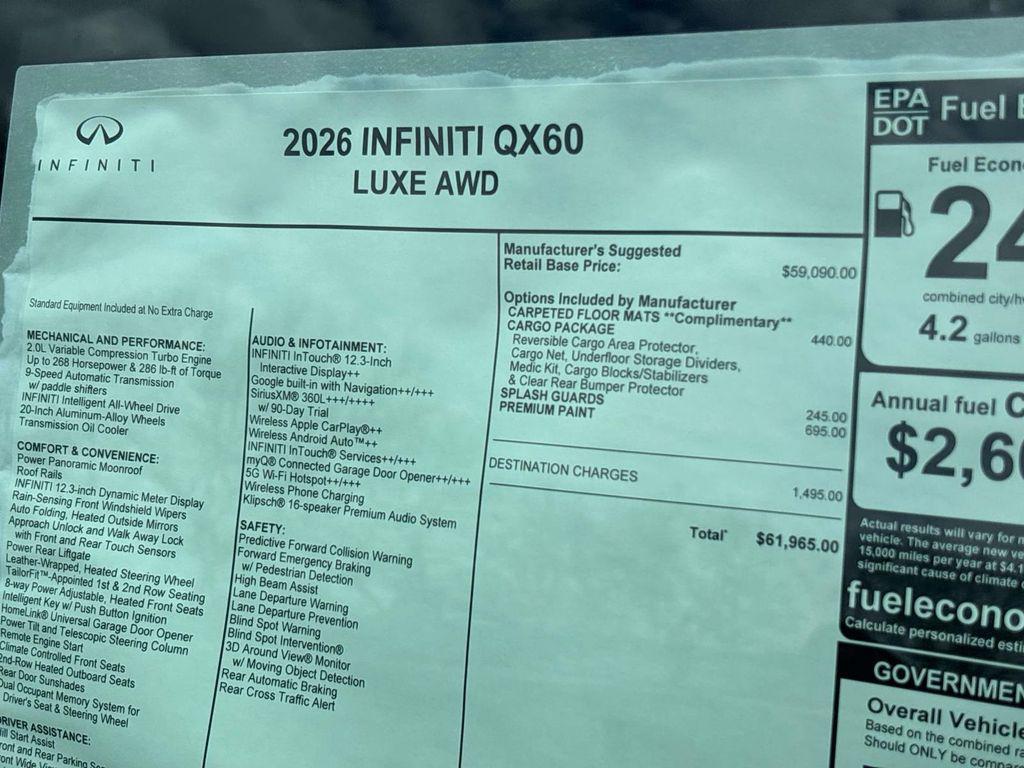 new 2026 INFINITI QX60 car, priced at $61,965