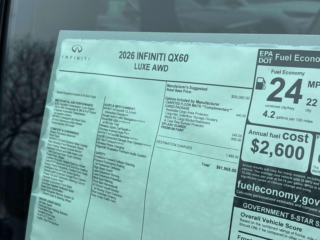 new 2026 INFINITI QX60 car, priced at $58,335