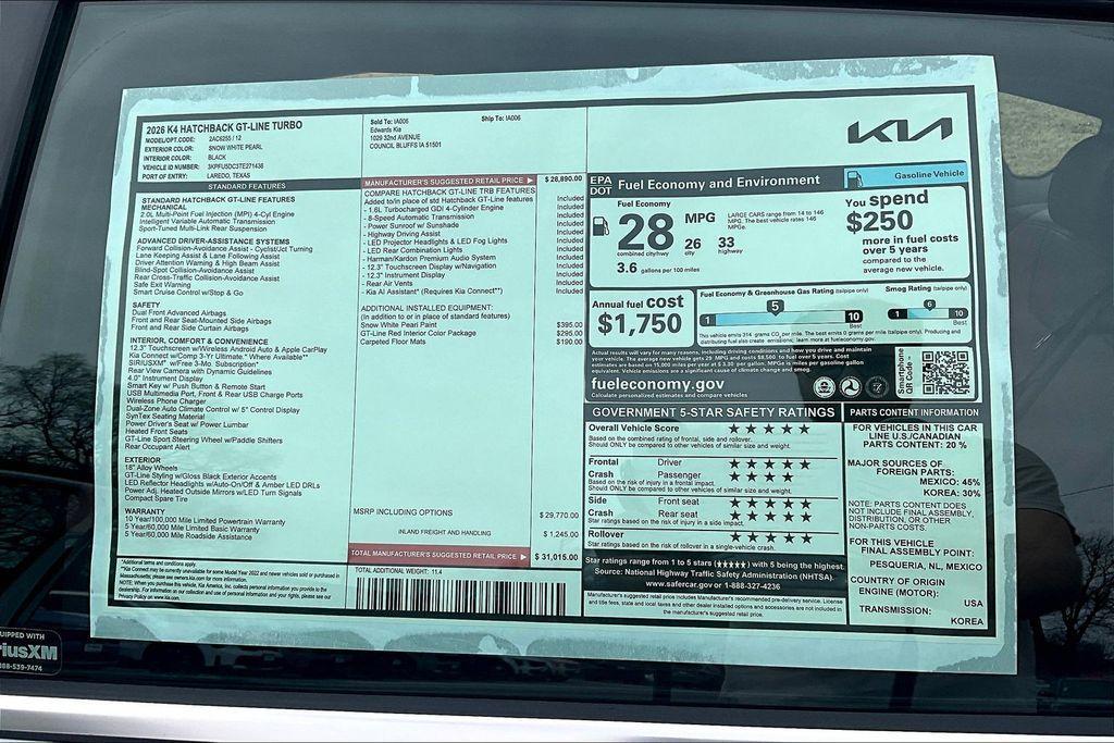 new 2026 Kia K4 car, priced at $31,015