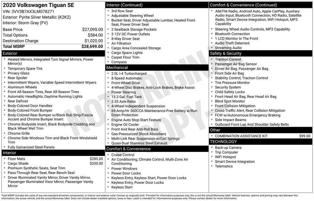 used 2020 Volkswagen Tiguan car, priced at $18,748