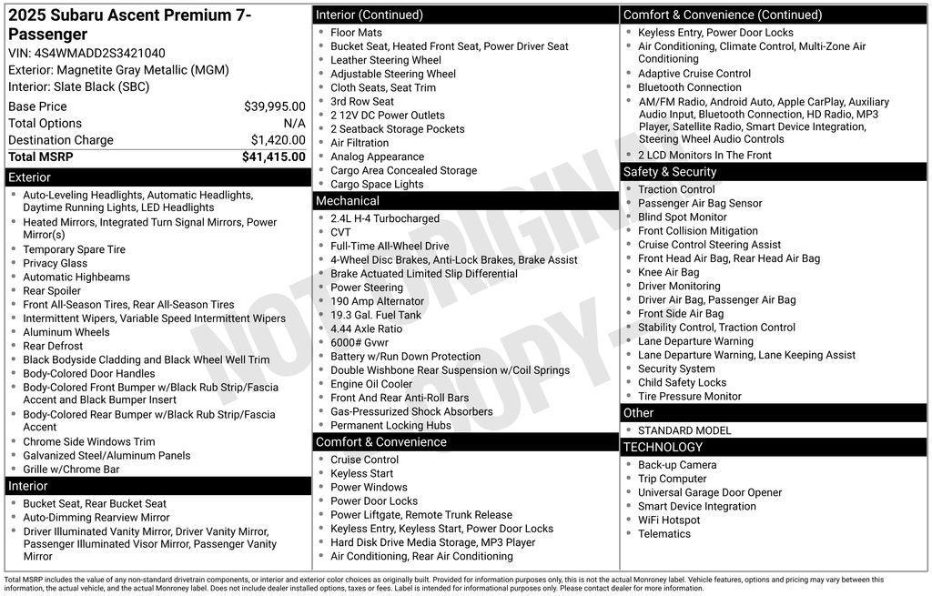 used 2025 Subaru Ascent car, priced at $34,578