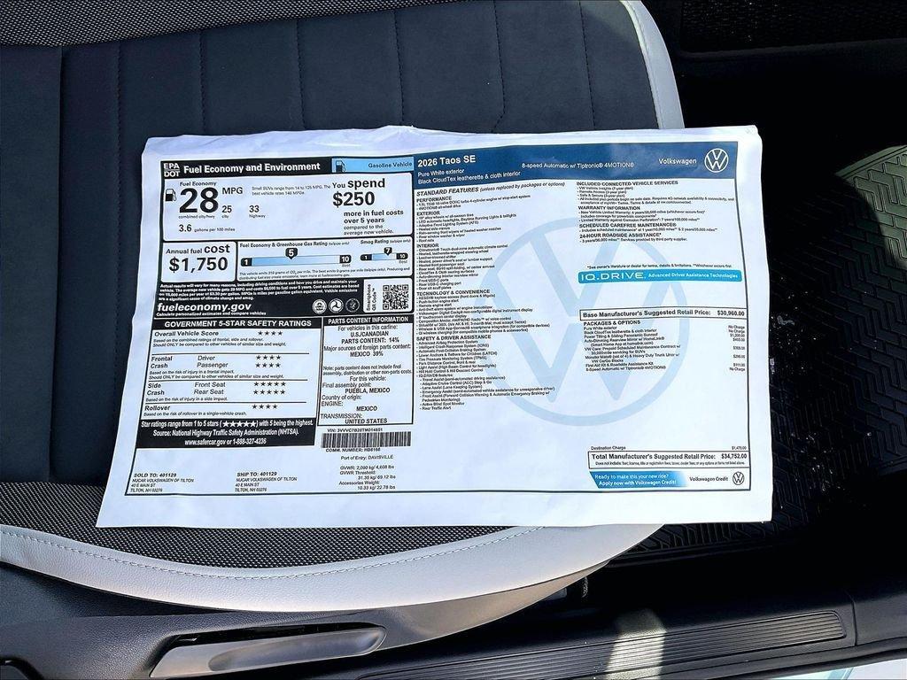 new 2026 Volkswagen Taos car, priced at $33,330