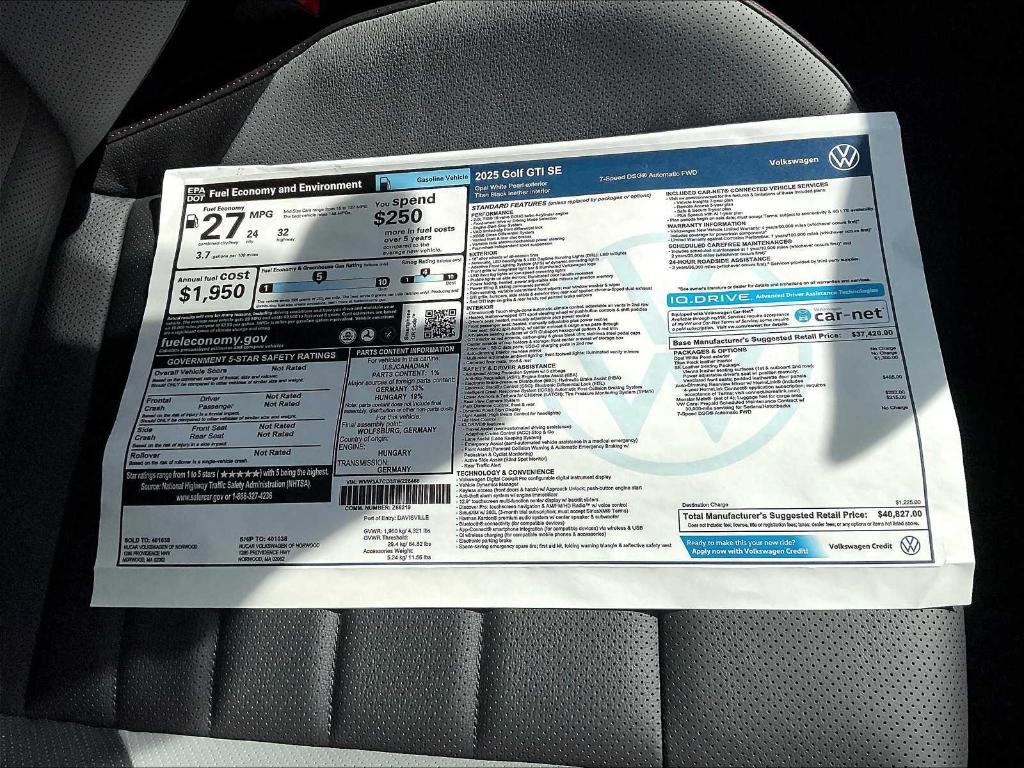 new 2025 Volkswagen Golf GTI car, priced at $37,072