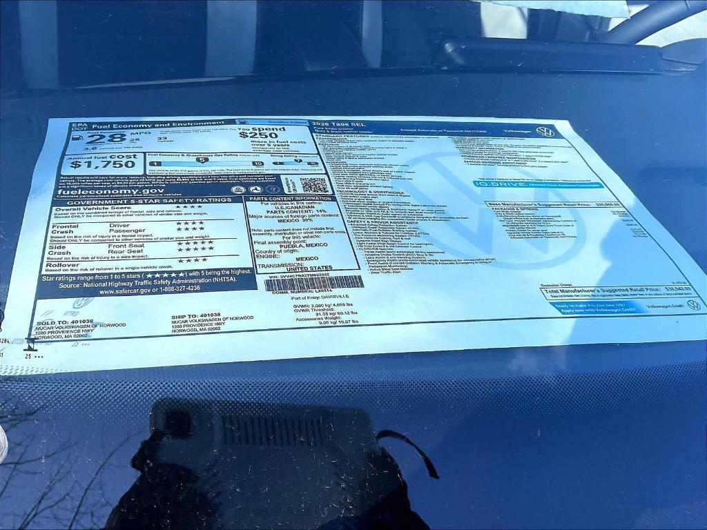 new 2026 Volkswagen Taos car, priced at $37,044