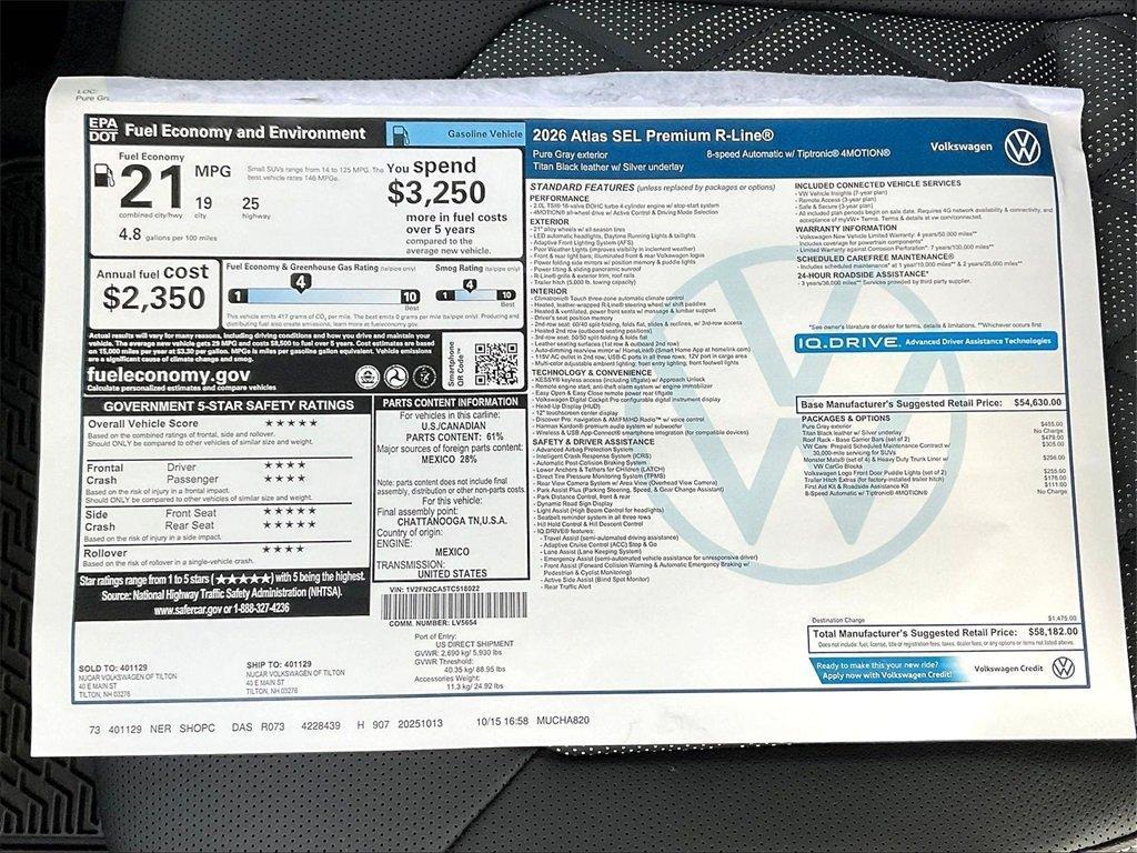 new 2026 Volkswagen Atlas car, priced at $53,304