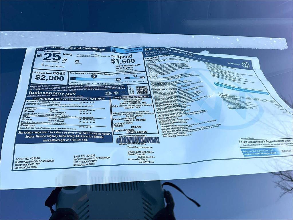 new 2026 Volkswagen Tiguan car, priced at $44,218