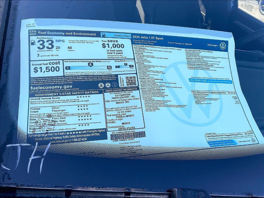 new 2026 Volkswagen Jetta car, priced at $25,418