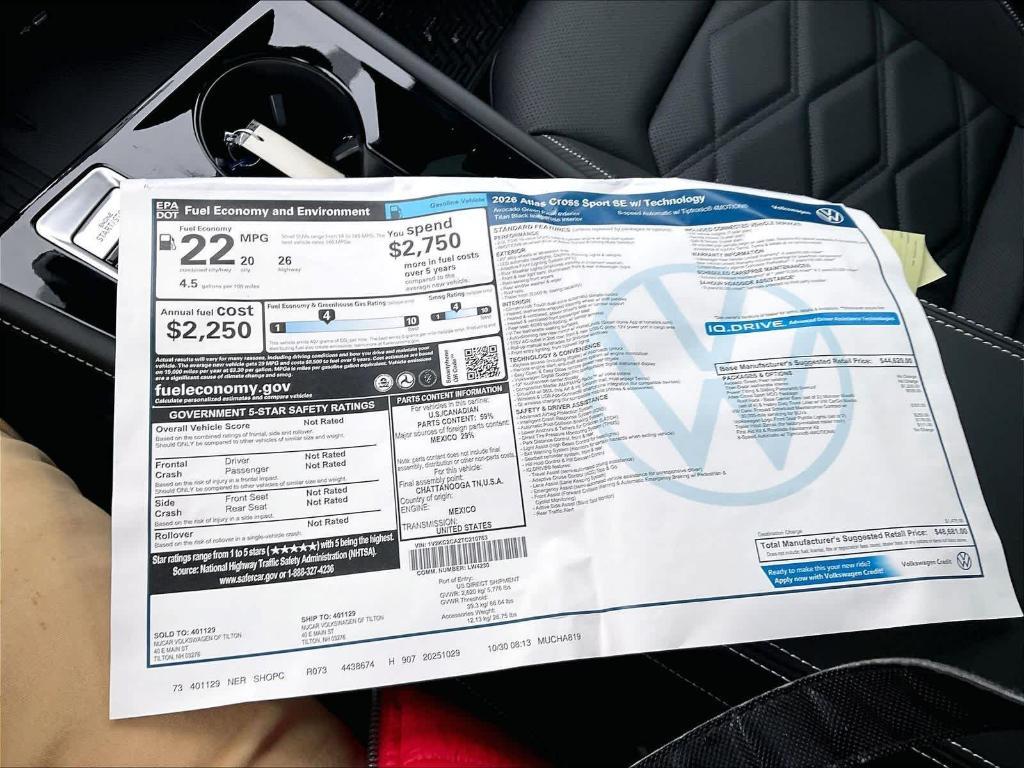 new 2026 Volkswagen Atlas Cross Sport car, priced at $44,339