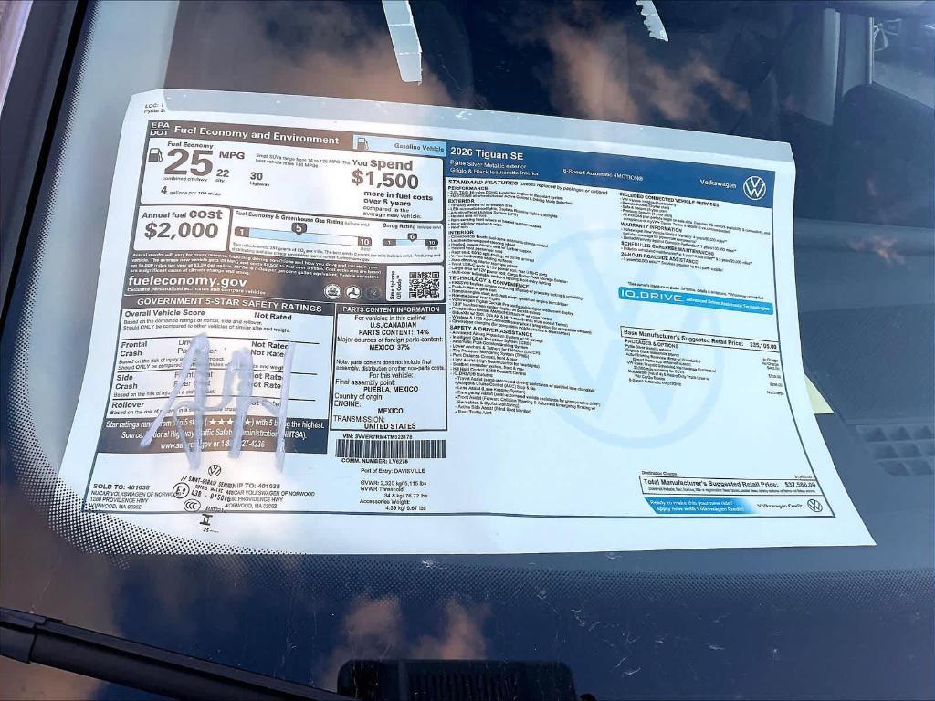 new 2026 Volkswagen Tiguan car, priced at $35,332