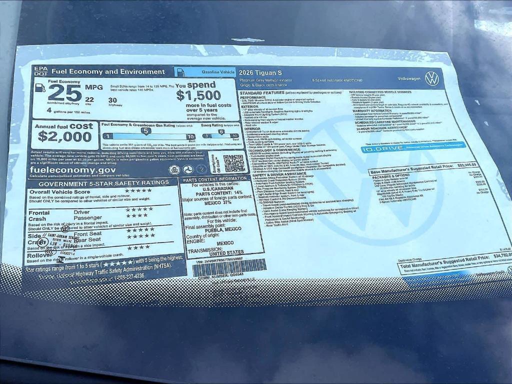 new 2026 Volkswagen Tiguan car, priced at $33,338