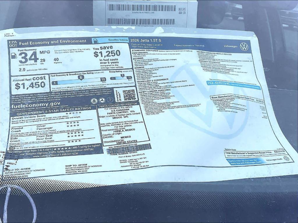 new 2026 Volkswagen Jetta car, priced at $24,255