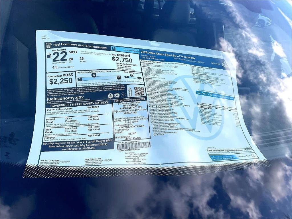 new 2026 Volkswagen Atlas Cross Sport car, priced at $44,750