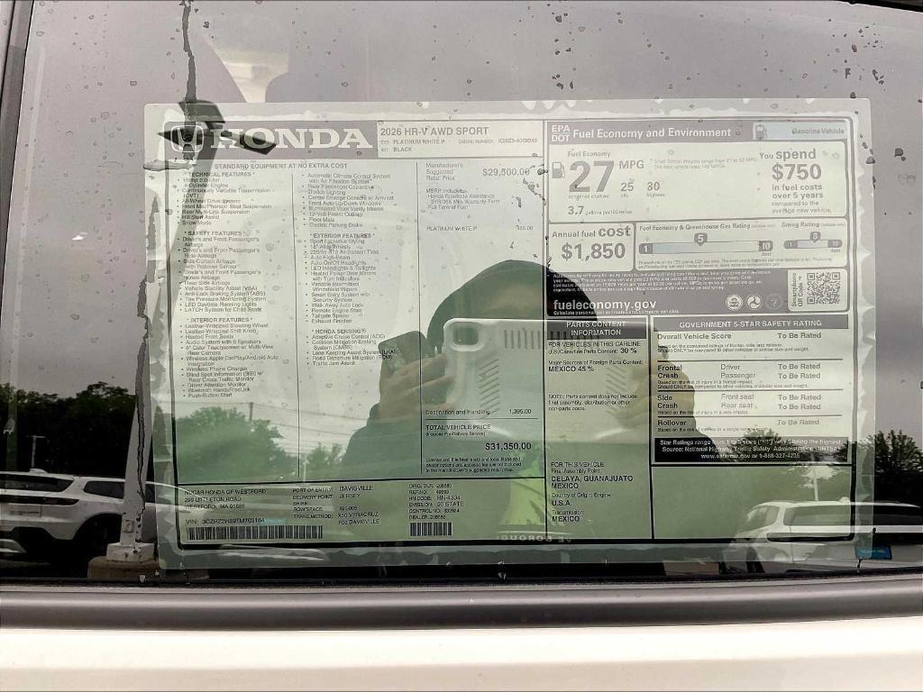 new 2026 Honda HR-V car, priced at $31,350