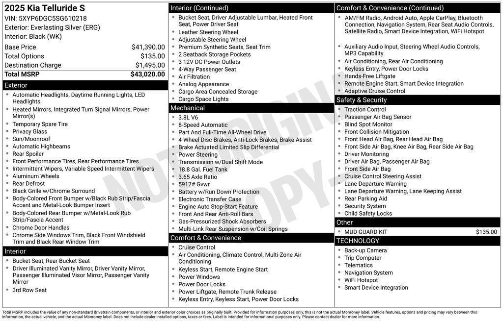 new 2025 Kia Telluride car, priced at $38,358