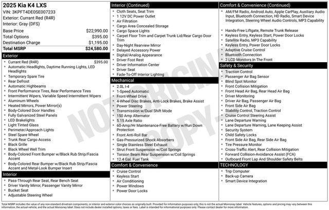 new 2025 Kia K4 car, priced at $22,818
