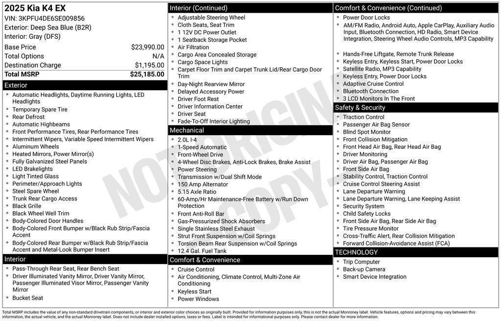 new 2025 Kia K4 car, priced at $22,929