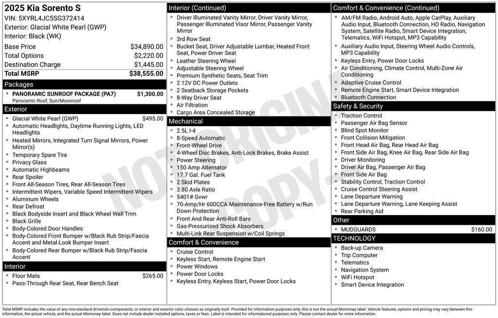 new 2025 Kia Sorento car, priced at $33,285