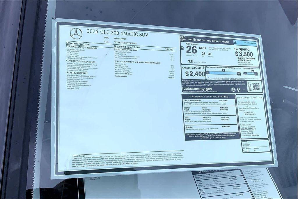 new 2026 Mercedes-Benz GLC 300 car, priced at $55,435