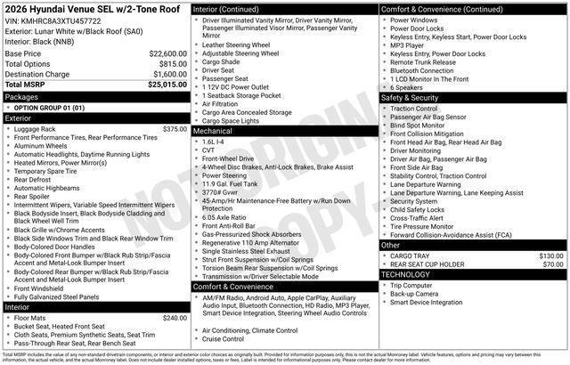 new 2026 Hyundai Venue car, priced at $24,336