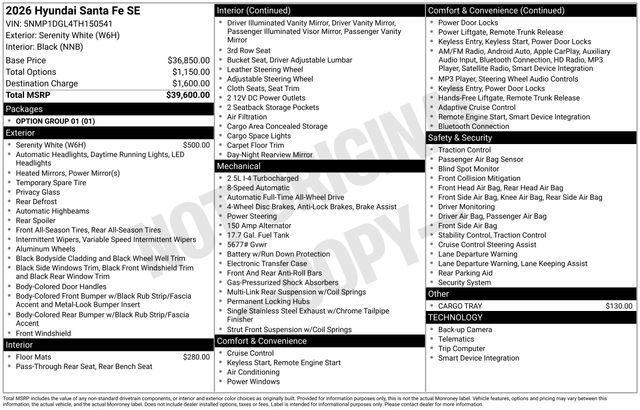 new 2026 Hyundai Santa Fe car, priced at $38,051